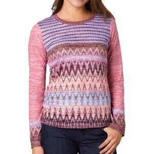 PRANA Pink Brown Rhubarb Lottie Top Boho Aztec Long Sleeve Lightweight Size M